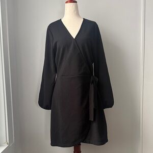 Madewell Black Long Sleeve Dress Size Large  Waist tie Wrap Classic
